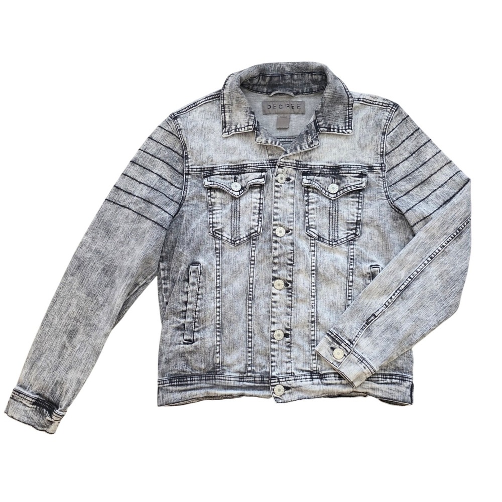 Edgy Grey Acid Wash Denim Trucker Jacket Streetwear By Decree Size Large